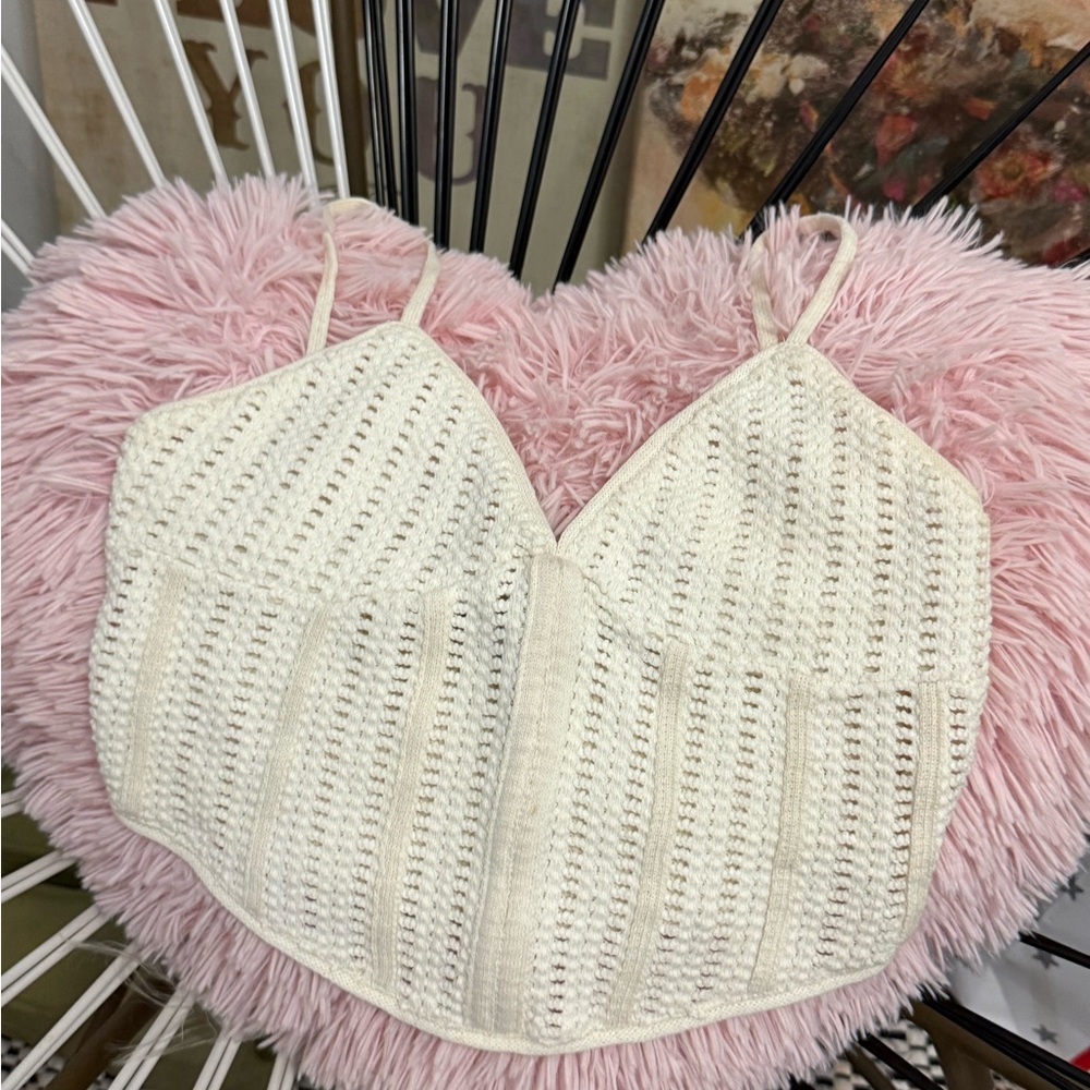 Zara Cream Crochet Crop Top